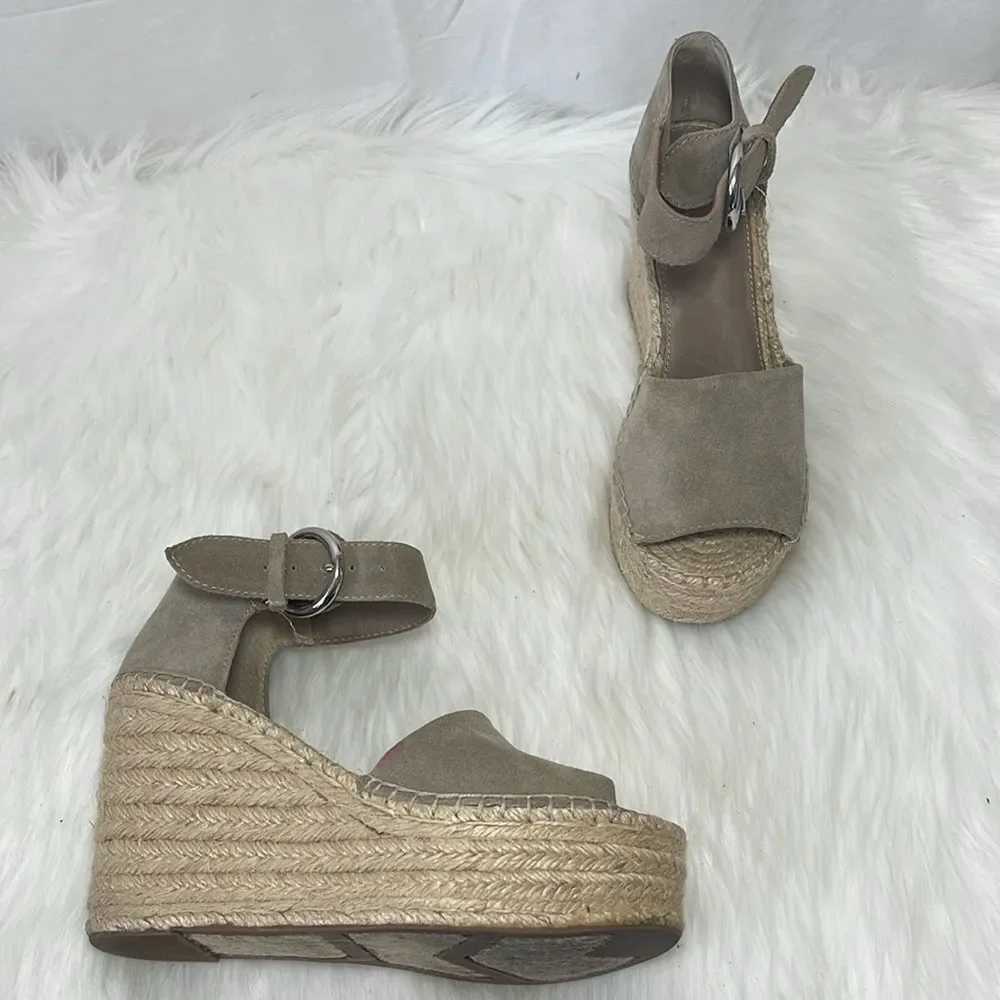 Marc Fisher Alida Tan Suede Platform Ankle Strap Espadrilles‎ Sz 6.5